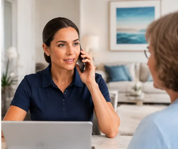 Concierge coordinating with a resident by phone