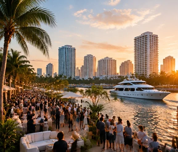 Waterfront gathering in Fort Lauderdale at sunset