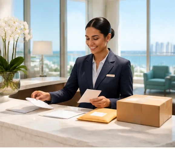 Concierge sorting mail and delivered packages