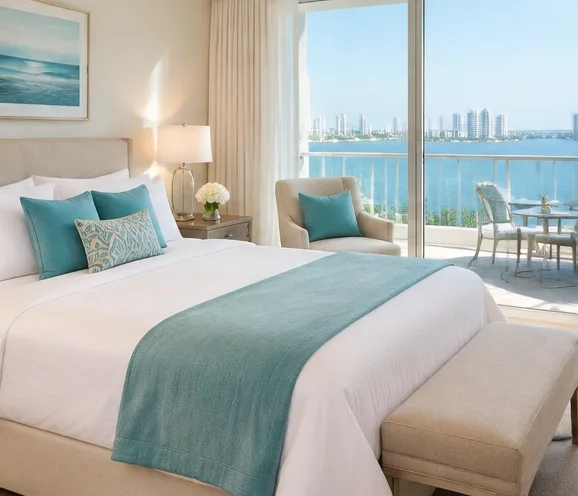 Freshly prepared guest room in a waterfront residence