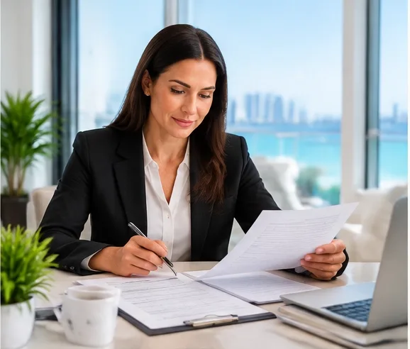 Property manager reviewing rental paperwork