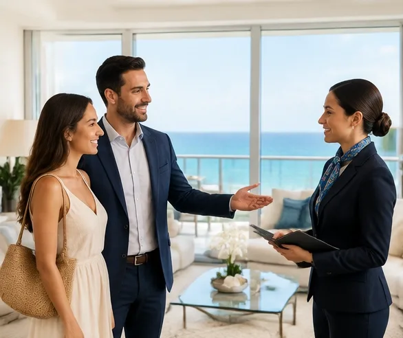 Real estate agent welcoming new homebuyers