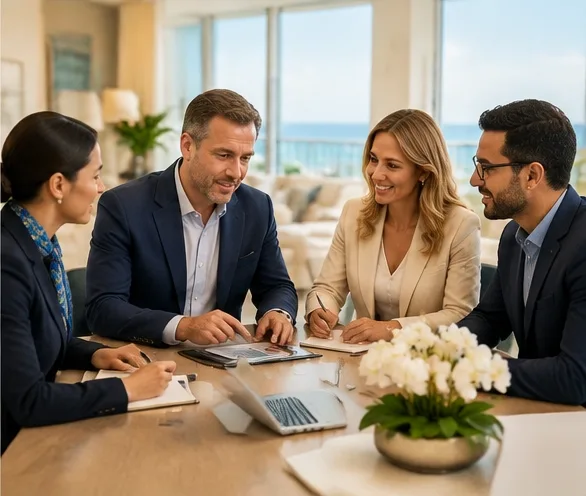 Real estate and concierge professionals collaborating